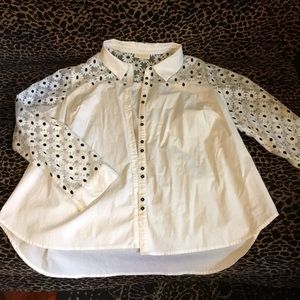 Sheer floral sleeve button up